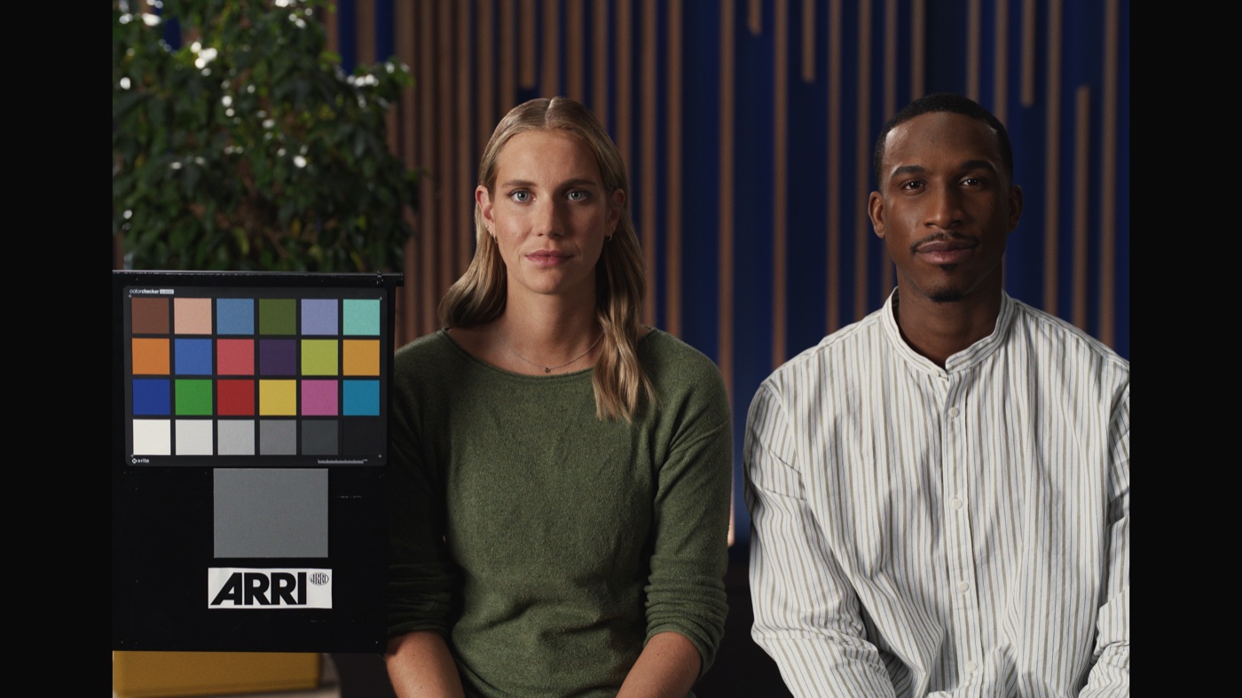 A projected 2383 color checker sample showing neutral and saturated patches.
